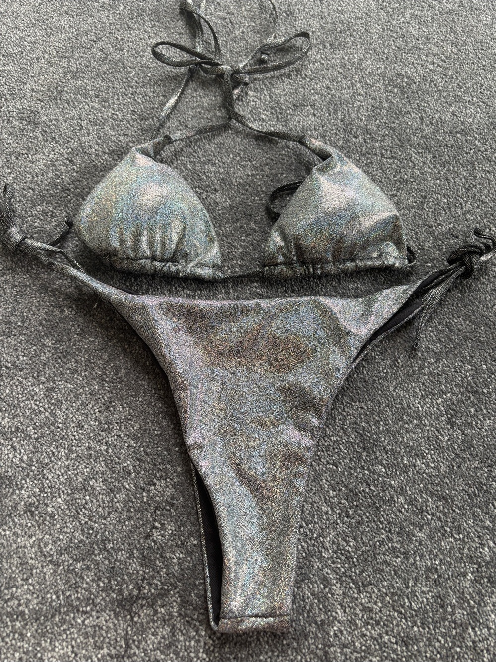 SHEIN Metallic Shimmer Tie-Side Bikini in Silver